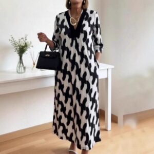 Robe Imprimée Col V Femme - Nouvelle Collection Printemps-Été
