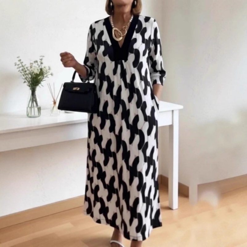 Robe Imprimée Col V Femme - Nouvelle Collection Printemps-Été