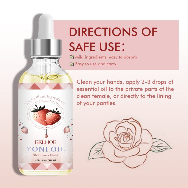 Strawberry Yoni Oil , Natural Vitamin E & Strawberry Extract Feminine Care Oil, Ph Balance, Odor & Itch Relief, Gentle Intimate Skin Moisturizer, 30Ml