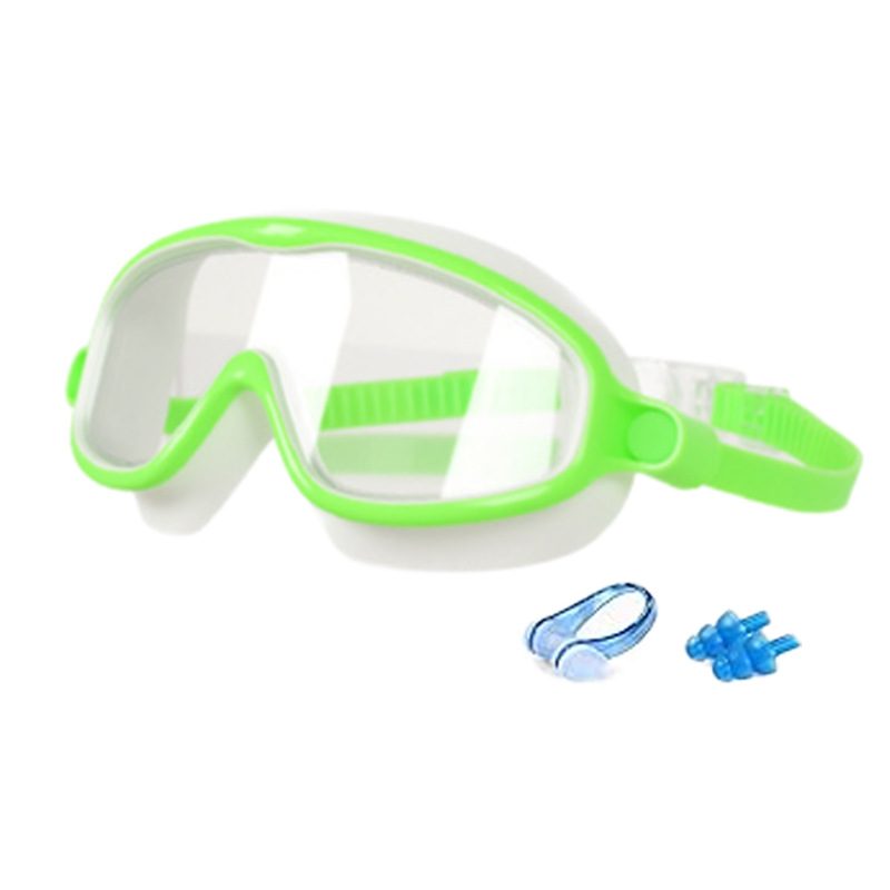 Lunettes de Natation Enfant Grand Cadre avec Protection Nasale, Vision HD et Étanchéité Parfaite