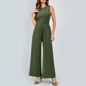 Femme Round-Neck Uni-Color Sleeveless Coupe Ajustée Long Décontracté Jumpsuit