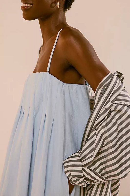 Patchwork Cotton Off-Shoulder Strap Maxi Robe