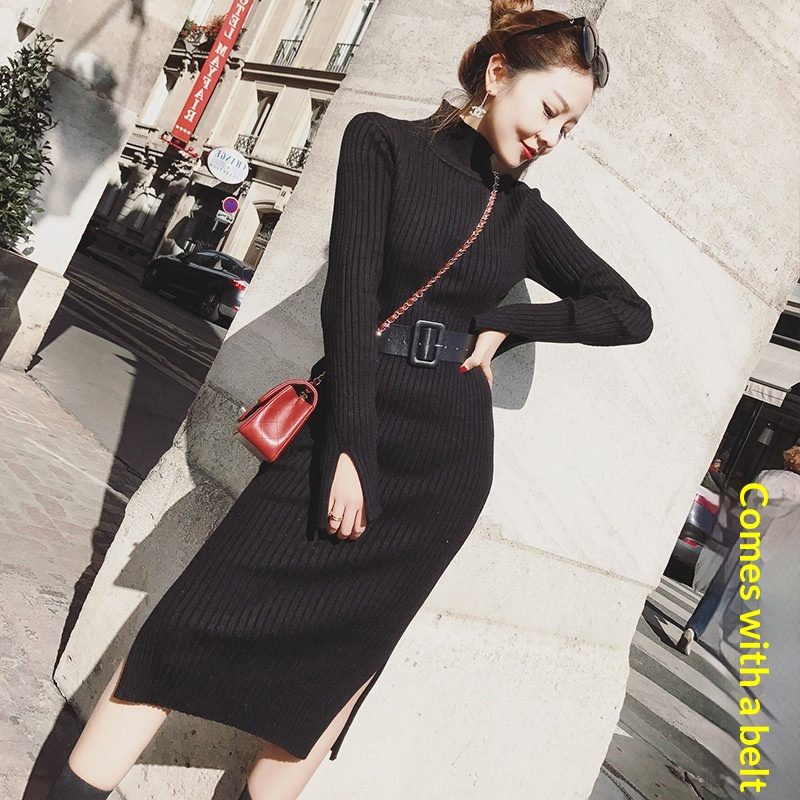 Turtleneck Knitted Split-Front Robe
