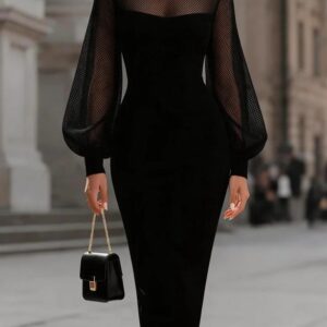 Tulle Lantern-Sleeve Sheath French-Style Evening Robe