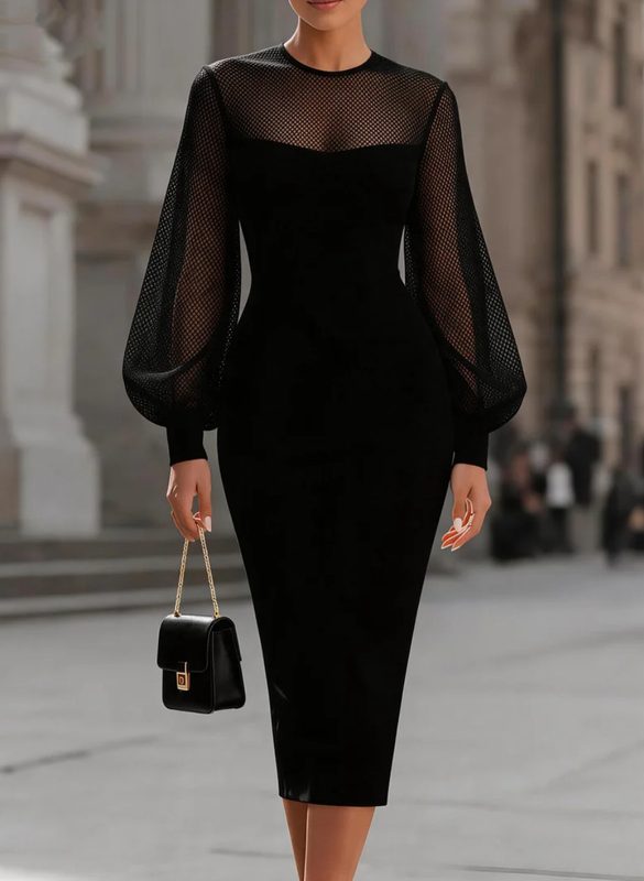Tulle Lantern-Sleeve Sheath French-Style Evening Robe