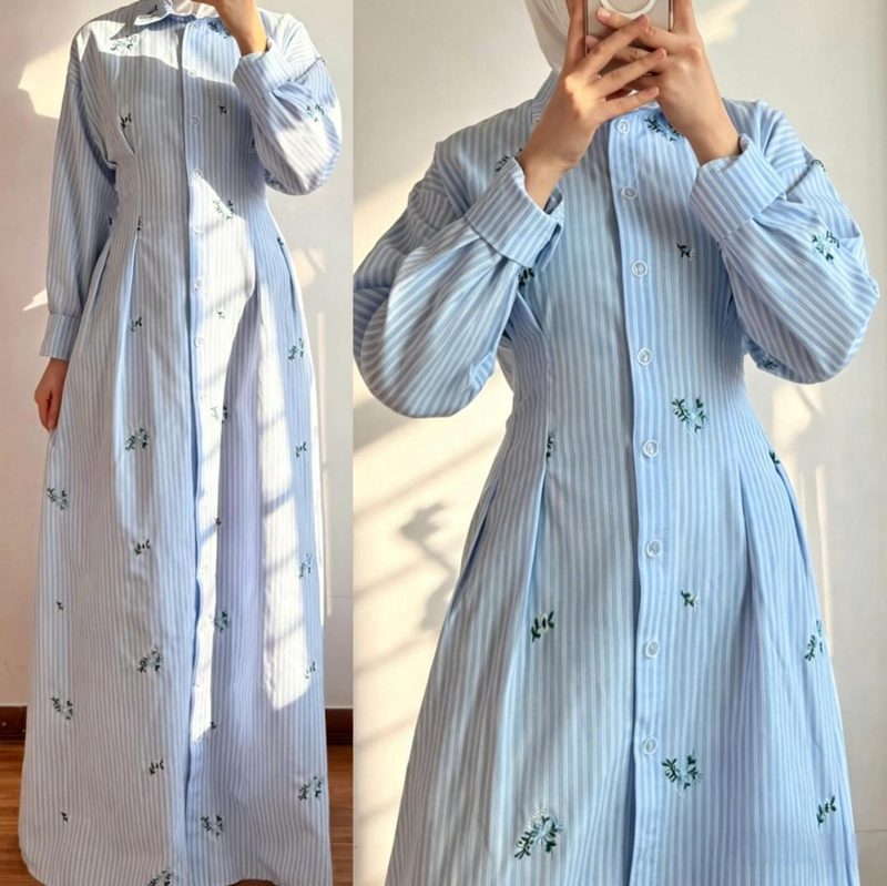 Femme Striped Single-Breasted Manches Longues Shirt Robe