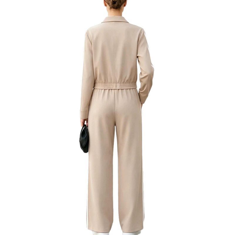 Fallwinter Stand-Collar Zip-Up Short Sports Veste And Side-Striped Wide-Leg Pantalon Two-Piece Set