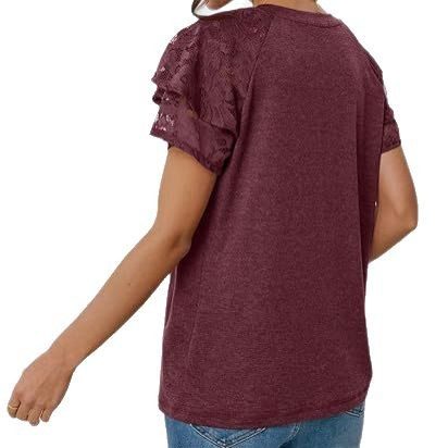 Femme Round-Neck Hollow-Out Patchwork Manches Courtes Top