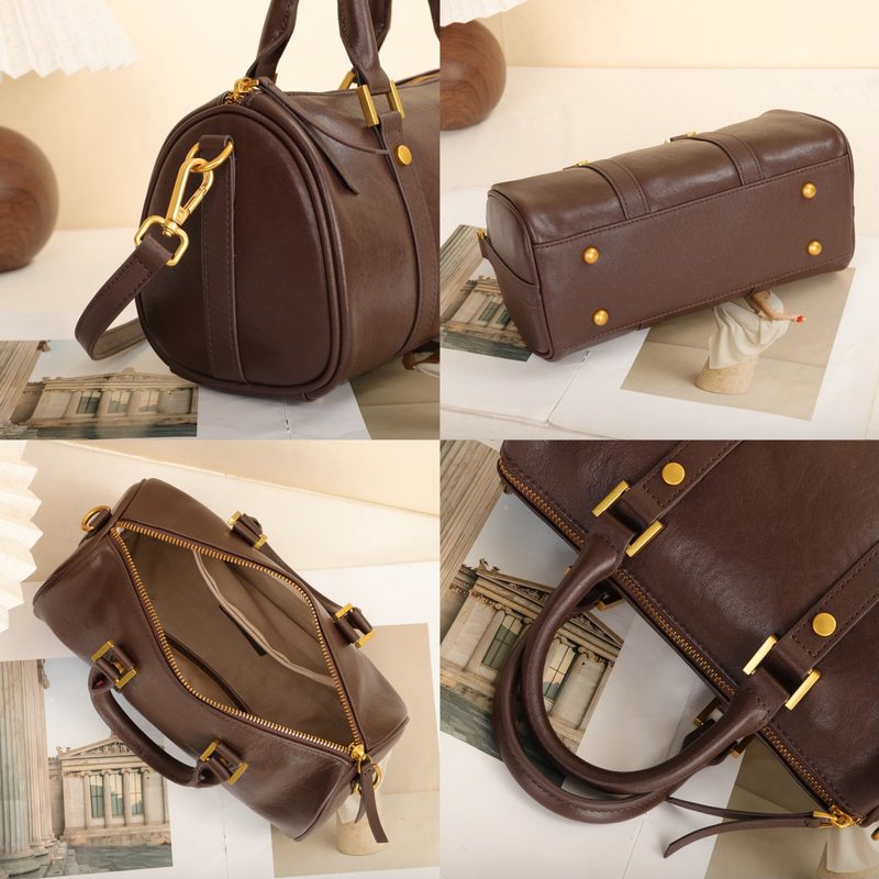 Genuine Leather Melard Vintage Handbag, Cross-Border Sac, Light Luxe Chic Boston Top-Layer Cowhide Sac Bandoulière
