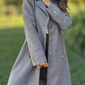Femme Uni-Color Mid-Length Wool Manteau With Drawstring And Pockets