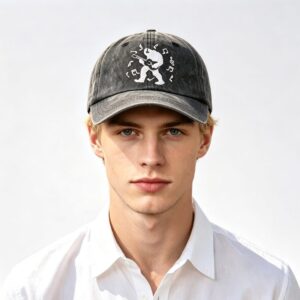 2Pcs Guitar Black Baseball Casquette Homme, Bigfoot Playing Guitar Musical Note Embroidery Chapeau, Vintage Distressed Cotton Trucker Casquette For Summer Outdoor
