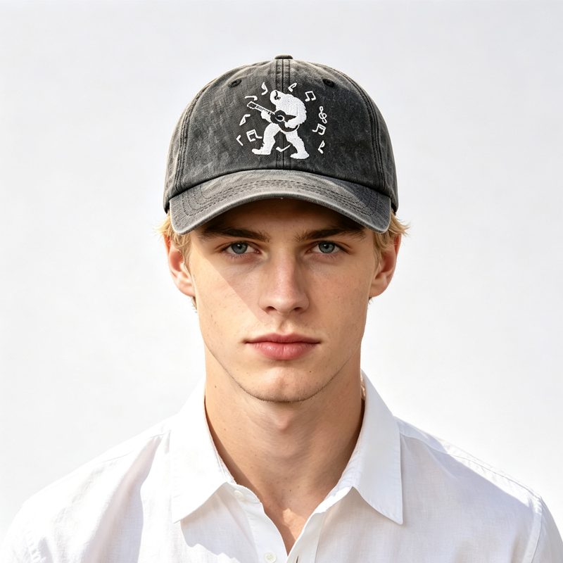 2Pcs Guitar Black Baseball Casquette Homme, Bigfoot Playing Guitar Musical Note Embroidery Chapeau, Vintage Distressed Cotton Trucker Casquette For Summer Outdoor