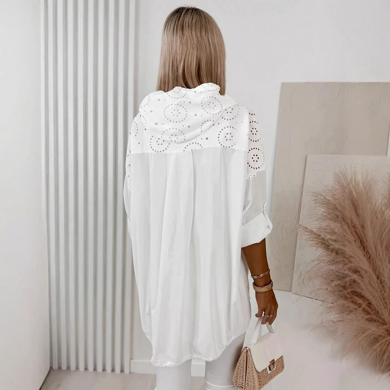 Femme Hooded Hollow-Out Respirant Relaxed-Fit Mid-Length Manteau