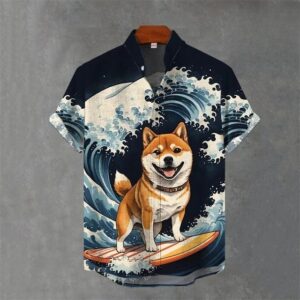 Animal-Print Homme Shirt Summer Décontracté Short Sleeves