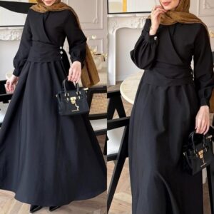 Femme Round-Neck Waist-Cinched Robe With Puff Sleeves