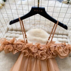 Top Dos-Nu Uni pour Femme avec Dentelle et Ourlet Volanté