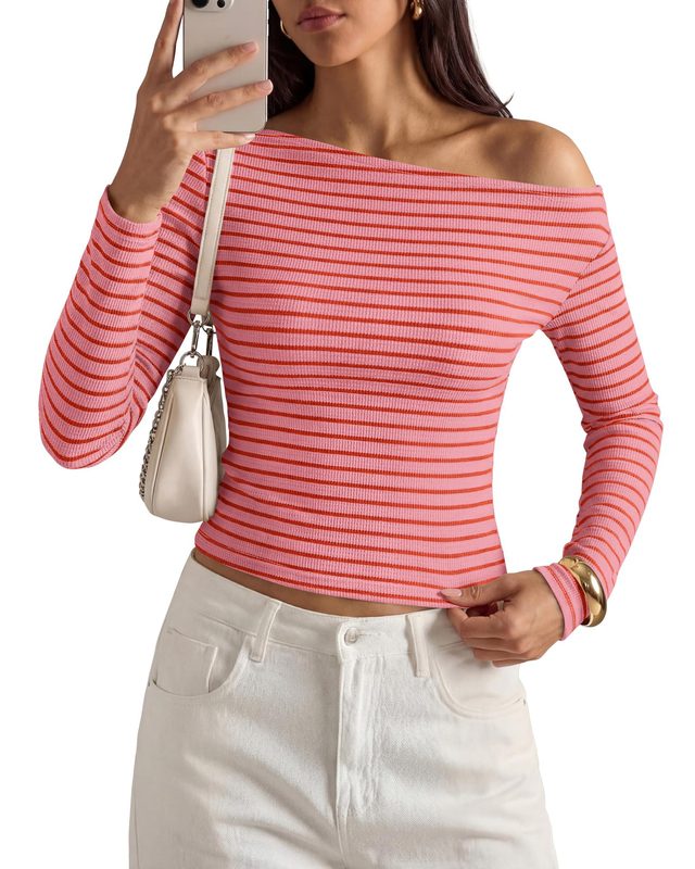 Top Femme Épaules Dénudées Rayé - Tendance Chic et Décontractée