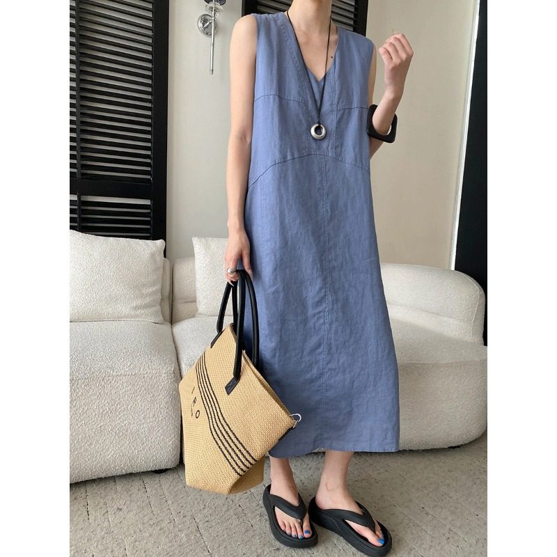 Respirant And Confortable Col V Coupe Ample Sleeveless Robe