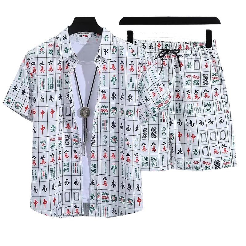 Ensemble Chemise & Short Manches Courtes Imprimé Floral Intégral Rétro Tendance