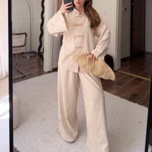 Shirt And Décontracté Ample-Fitting Wide-Leg Pantalon Set