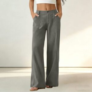 Femme Formal Suit Pantalon Elastic Waistband Patch Pockets Uni Color
