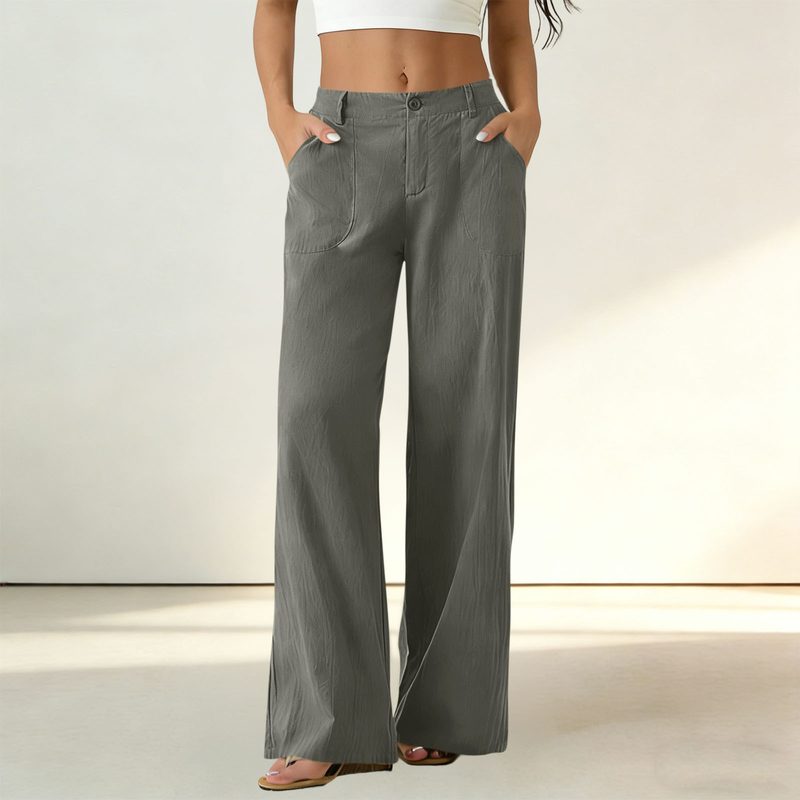 Femme Formal Suit Pantalon Elastic Waistband Patch Pockets Uni Color