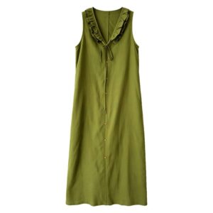 Femme Sleeveless Col V Robe With Ruffle Trim