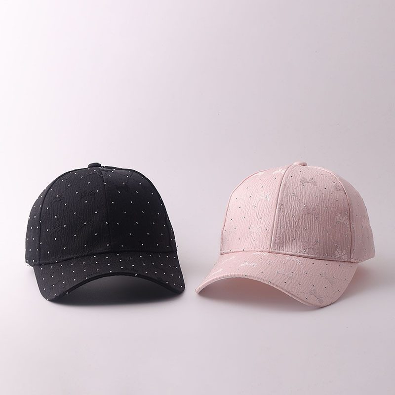 Korean-Style Soft Style Bow Tie Rhinestone Baseball Casquette With Textured Pleats And Respirant Brim Outdoor Versatile Chapeau For Outings With A Curved Brim
