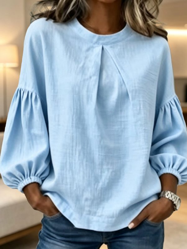 Long-Sleeved European-Style Round-Neck Shirt