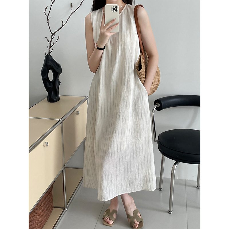 Femme Striped Coupe Ample Sleeveless Robe