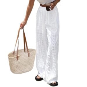 Pantalon Femme Uni en Dentelle Brodé Ajouré