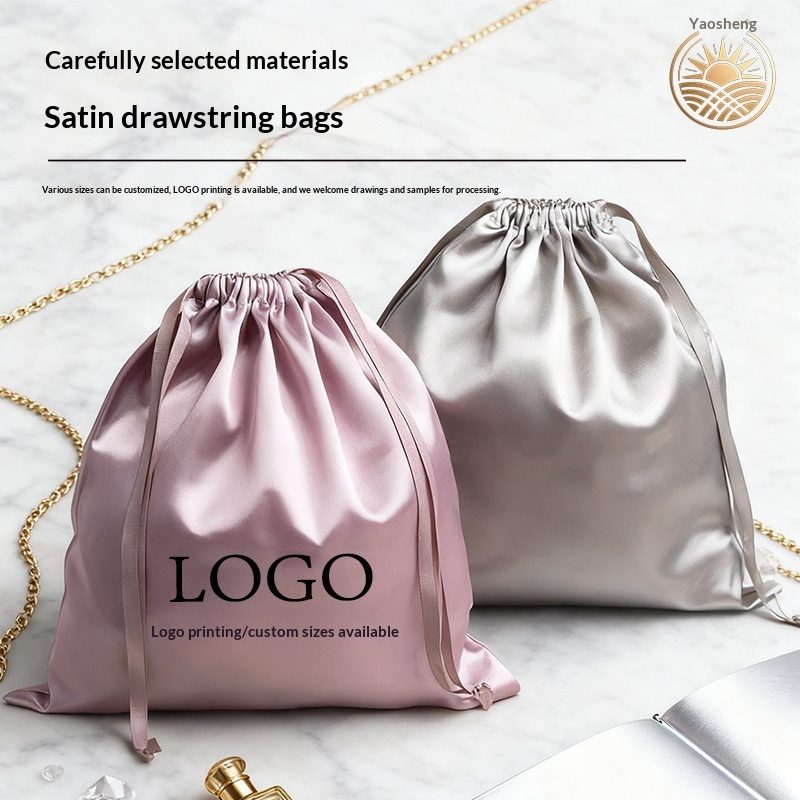Pochette en Satin à Double Lien Coulissant, Étui de Rangement Effet Soie