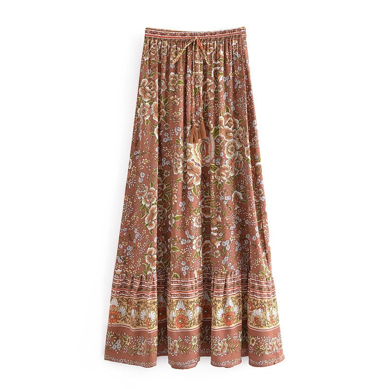 Jupe Bohème Évasée en Coton, Imprimé Floral Placé Style Resort