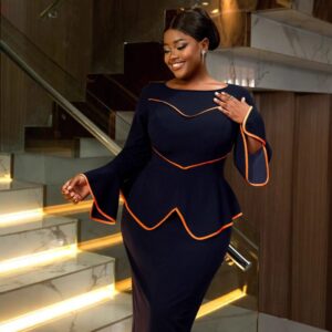 Plus-Size African-Style U-Neck Flared-Sleeve Sheath Robe