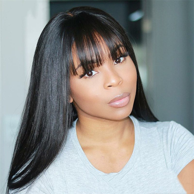 Long Straight Synthetic Wig With Bangs - Heat Resistant Fiber Machine Made Hairpiece For Daily Wear