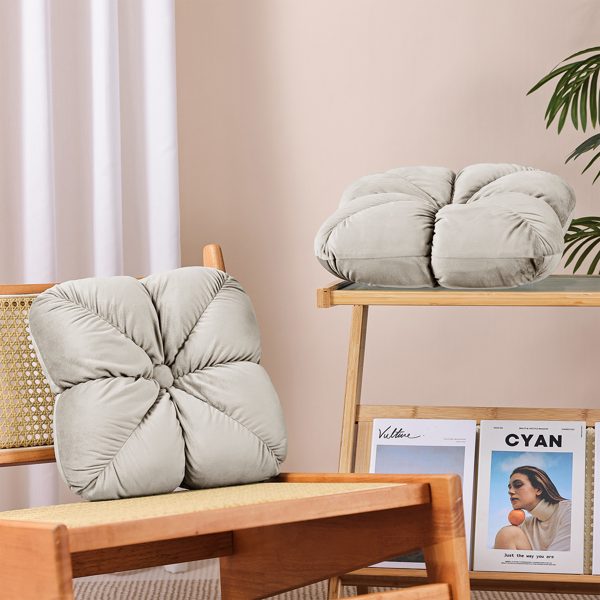 Set Of Two 14In Square Velvet Flower Knot Accent Throw Pillows