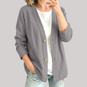 Cotton-Linen Décontracté Cardigan Veste With Long Sleeves