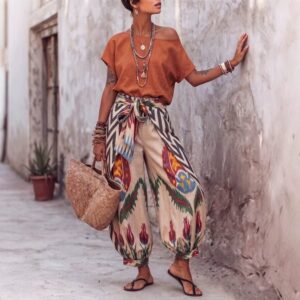 Femme Imprimé Top And Pantalon Two-Piece Set