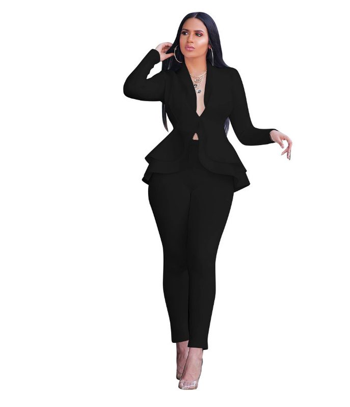 European And American-Style Chic Ruffled Blazer Décontracté Set