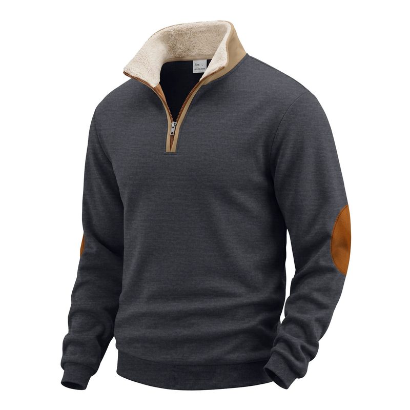 Rétro Patchwork Embroidered Half-Placket Homme Manches Longues Sweatshirt