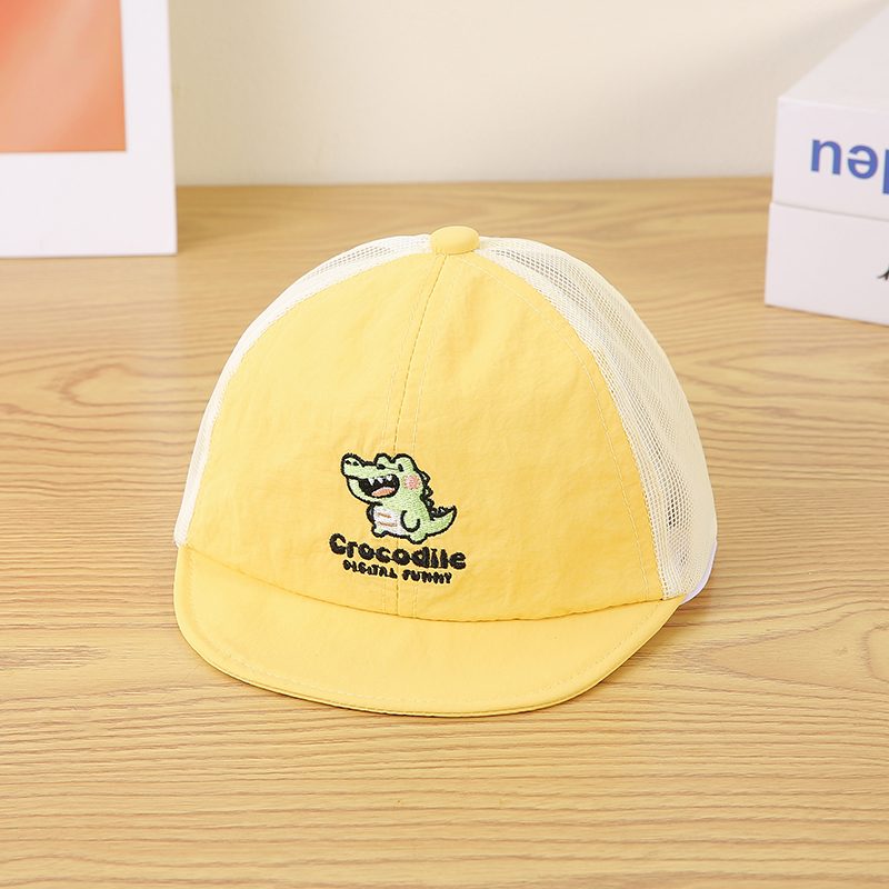 Children'S Cartoon Crocodile Pattern Embroidered Patchwork Net Fabric Léger Short-Brimmed Baseball Casquette, Suitable For Outdoor Play, Very Cute And Décontracté Style