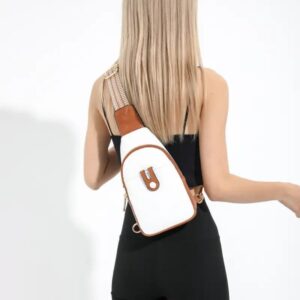 Sling Sac Crossbody Fanny Packs Leather Sling Chest Sac With Adjustable Strap Beige Brown