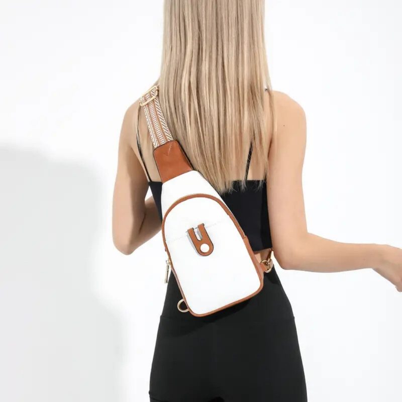 Sling Sac Crossbody Fanny Packs Leather Sling Chest Sac With Adjustable Strap Beige Brown