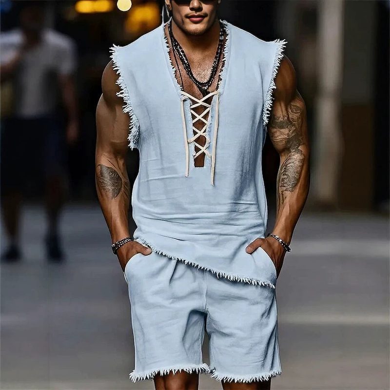 Ensemble Décontracté Chic : Gilet et Short pour Homme