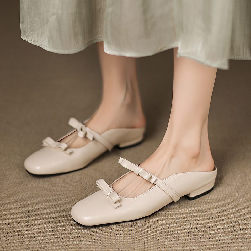 Chaussures d'Extérieur Plates à Bout Carré, Nœud Délicat – Grandes Tailles