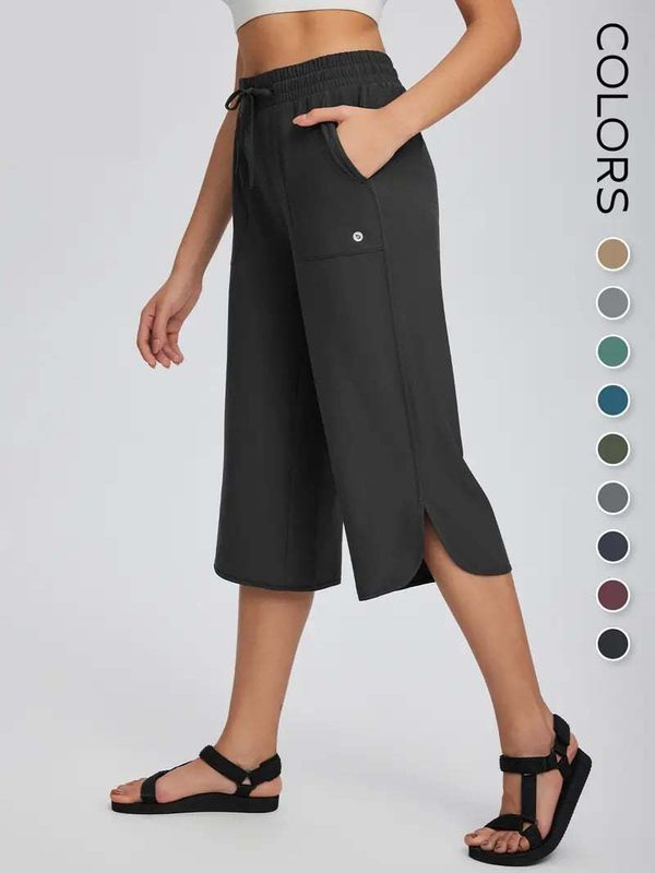 Elastic-Waist Wide-Leg Relaxed-Fit Capri Pantalon