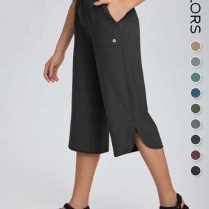 Elastic-Waist Wide-Leg Relaxed-Fit Capri Pantalon