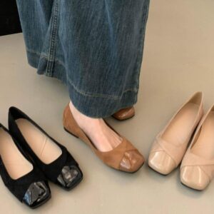 French Square Toe Low Cut Flats, Chunky Heel & Flat Mary Janes To Match Robes