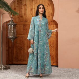 Embroidered Print Manches Longues Décontracté Robe