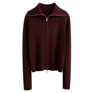 Wool Lapel Knitted Cardigan Relaxed-Fit Veste With Double Zippers